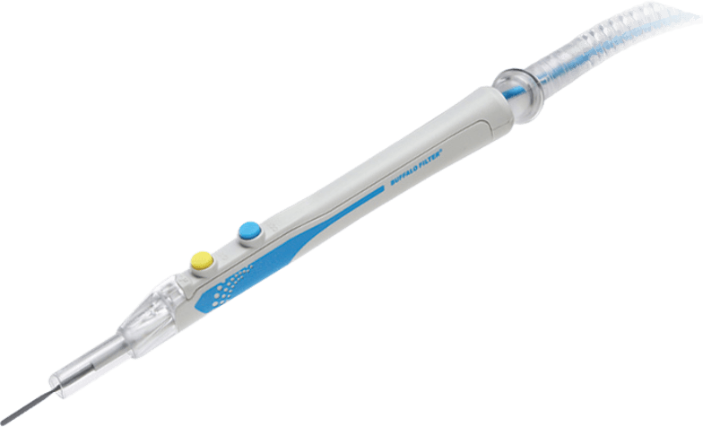 Plumepen Ultra zeigt nach unten und zeigt seine Tasten auf dem Stift